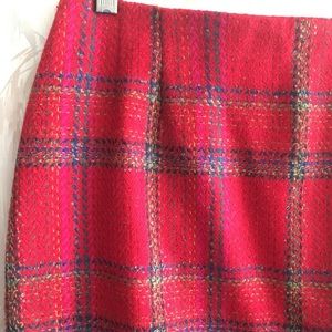 Linda Allard Ellen Tracy Red Multi Plaid Wool Blend Pencil Ski…